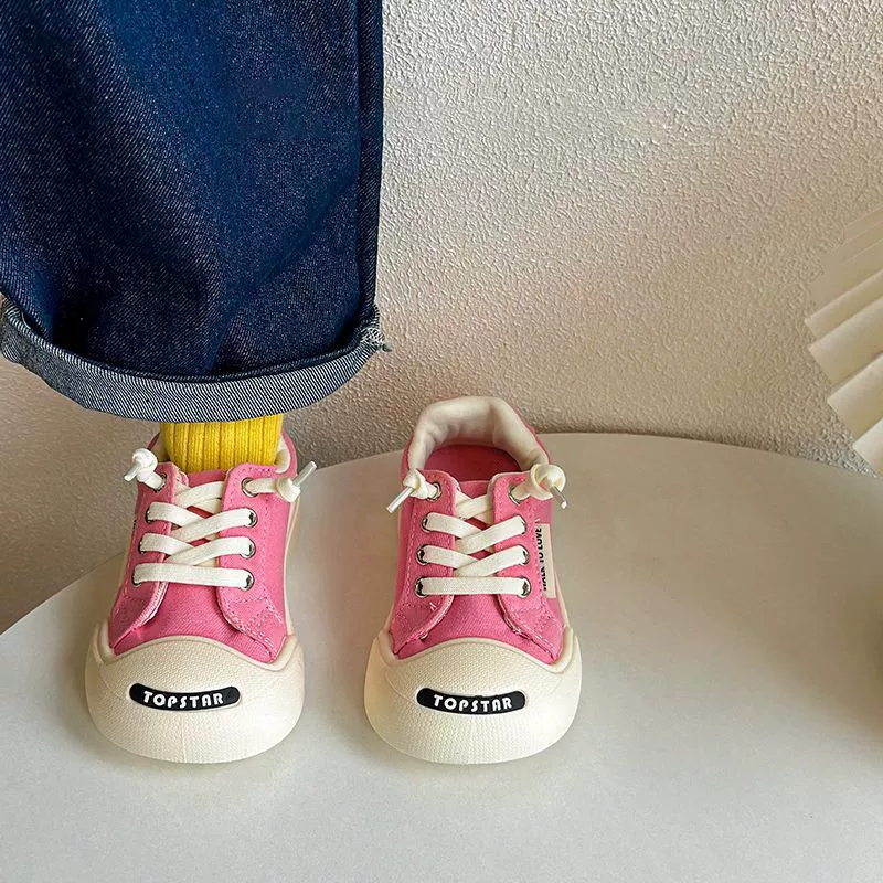 Children's cloth white shoes for men and women with velcro, Korean style