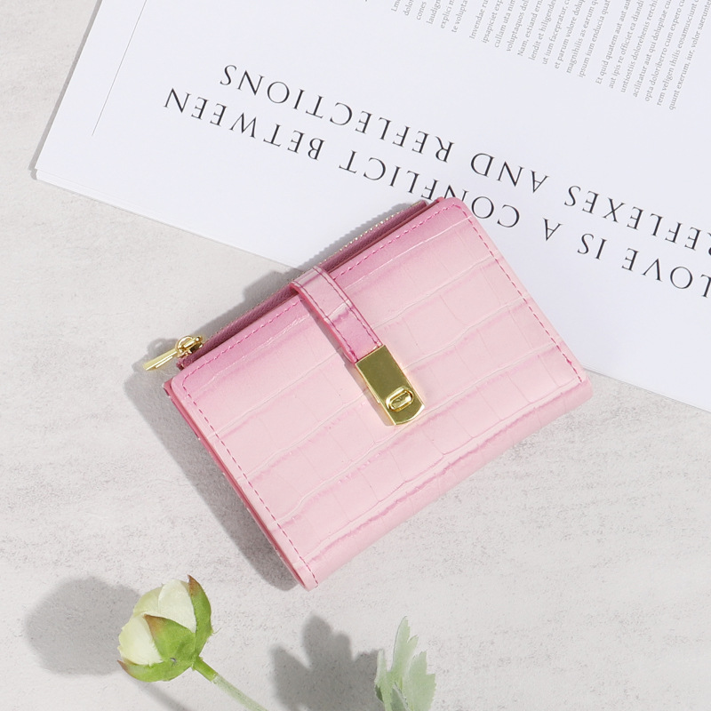 Monedero plegable con diseño de piedras para mujer, moderno y versátil, diseño de color degradado, cartera de verano, estilo corto y sencillo para estudiantes.