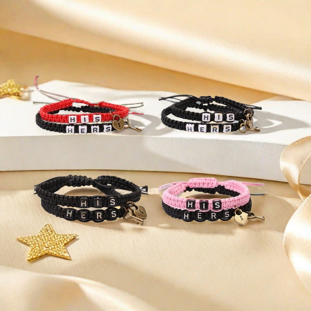 Venta caliente europea y americana su HERS pareja pulsera cerradura núcleo clave colgante tejido cordón pulsera transfronteriza joyería al por mayor