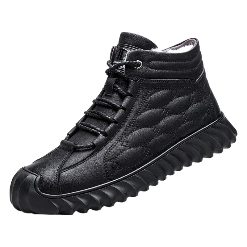 Zapatos acolchados de algodón de los hombres de lana forrada de invierno de cuero cálido de alta zapatos de los hombres a prueba de frío botas de nieve zapatos cómodos papá de los hombres