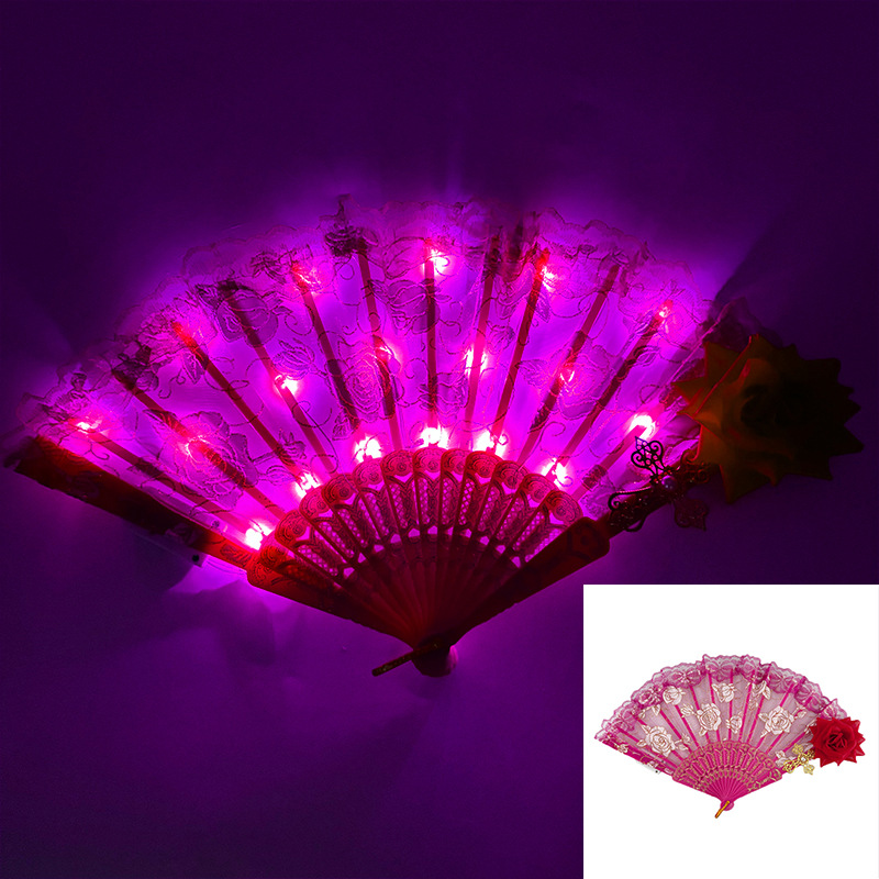 Ventilador de danza luminoso LED tricolor gradiente de seda larga doble cara props de espectáculo de escenario de danza china ventilador luminoso de seda larga