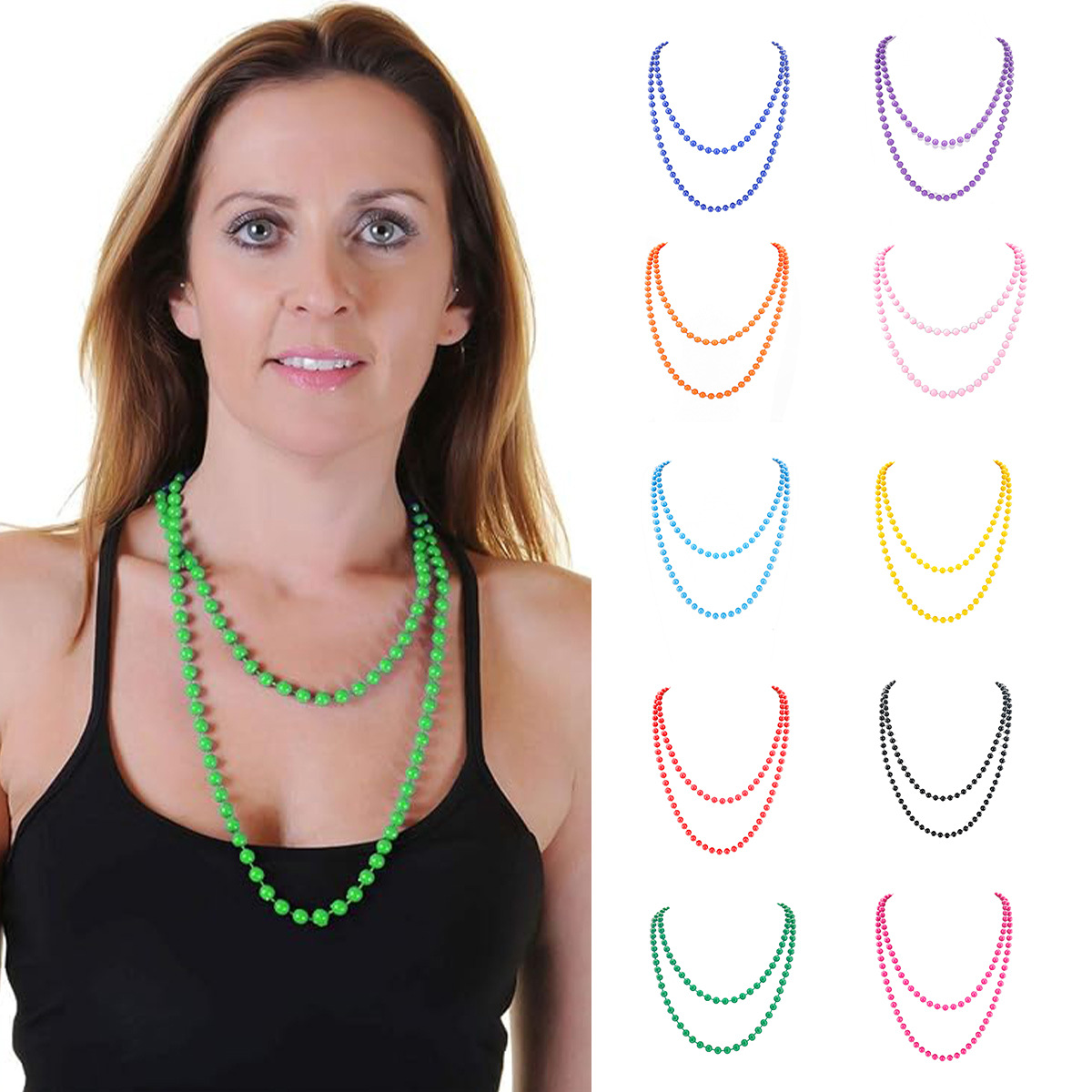 1980s Fiesta de neón 120cm Collar con cuentas Diadema con lazo Pendientes CC Pulsera Guantes de red de pesca