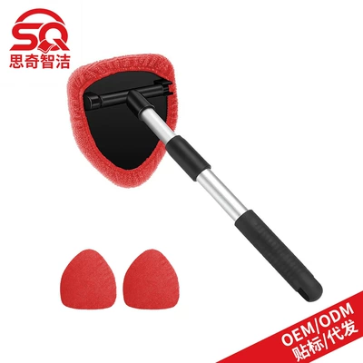 Car cleaning tools: Cleaning Brush Microfiber Cloth - 1-pentagonal-plastic-piece-3-red-cloth-covers