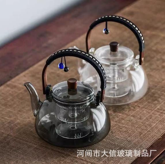 半月提梁壶高硼硅玻璃壶蒸煮一体泡茶壶电陶炉煮茶器耐高温玻璃壶