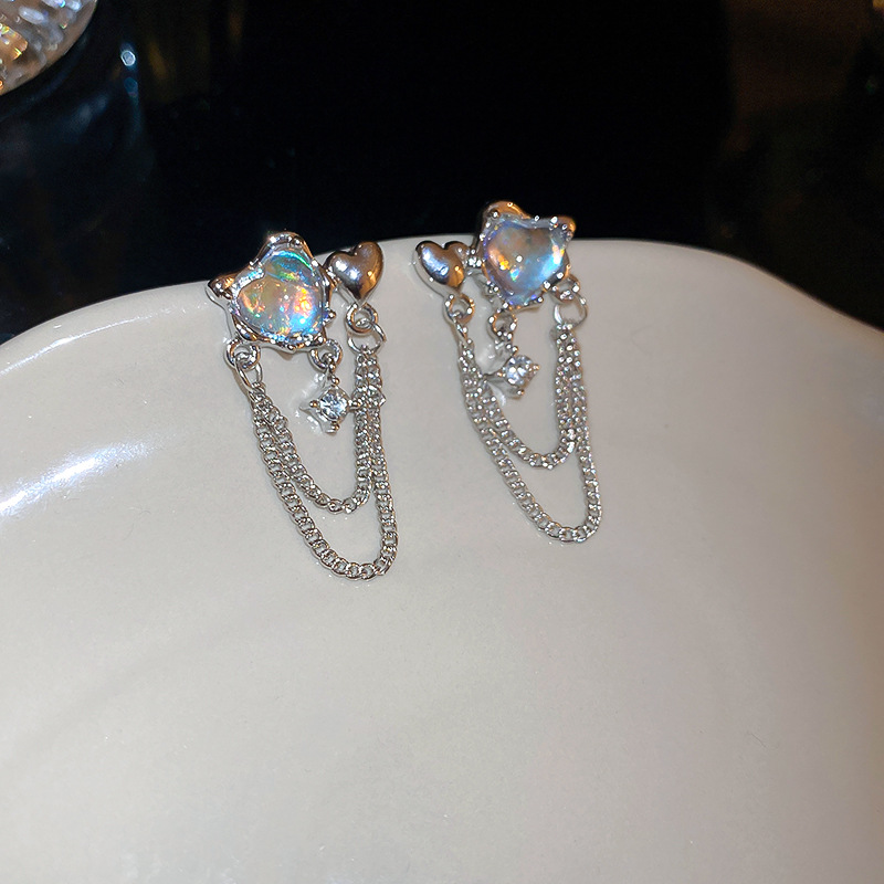 1 Pair Sweet Simple Style Heart Shape Plating Alloy Rhinestones Glass Drop Earrings display picture 4