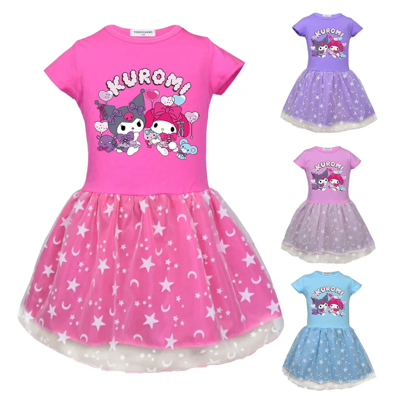 2023 г., юбка для девочек с принтом в виде карточек Kuromi Kuromi, юбка-сетка 98131