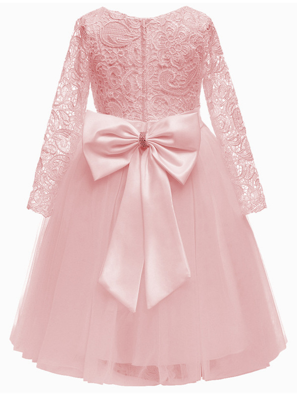 Vestido de niña para boda, de encaje, manga larga, con flores, estilo princesa, con lazo de malla, de Amazon Cross-Border.