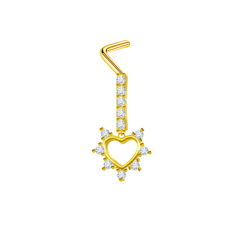 Fabbrica di gioielli per piercing al naso con perno a L a forma di cuore in zircone europeo e americano transfrontaliero Gatte_voghion.com