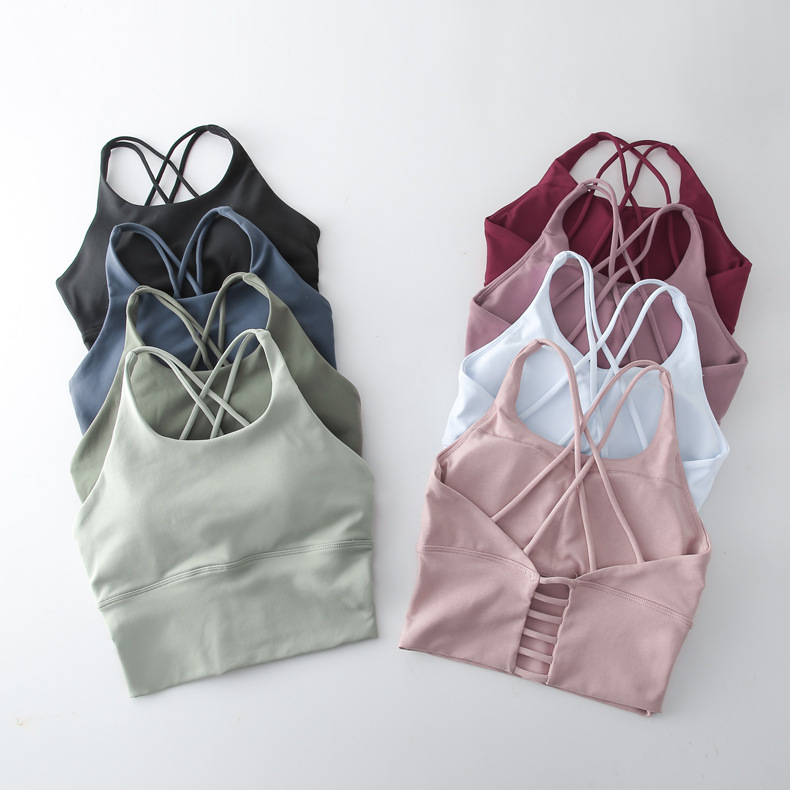Lulu Sports Bra Beautiful Back Yoga Vest Fitness Vest Mid-Length Brushed Nude Removable Chest Pad Top