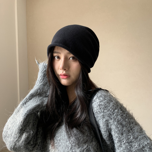 Beanie for girls, new autumn fashion brand, rolled brim, puffy beanie, head-to-toe knitting hat, thin scarf beanie, men's cold hat