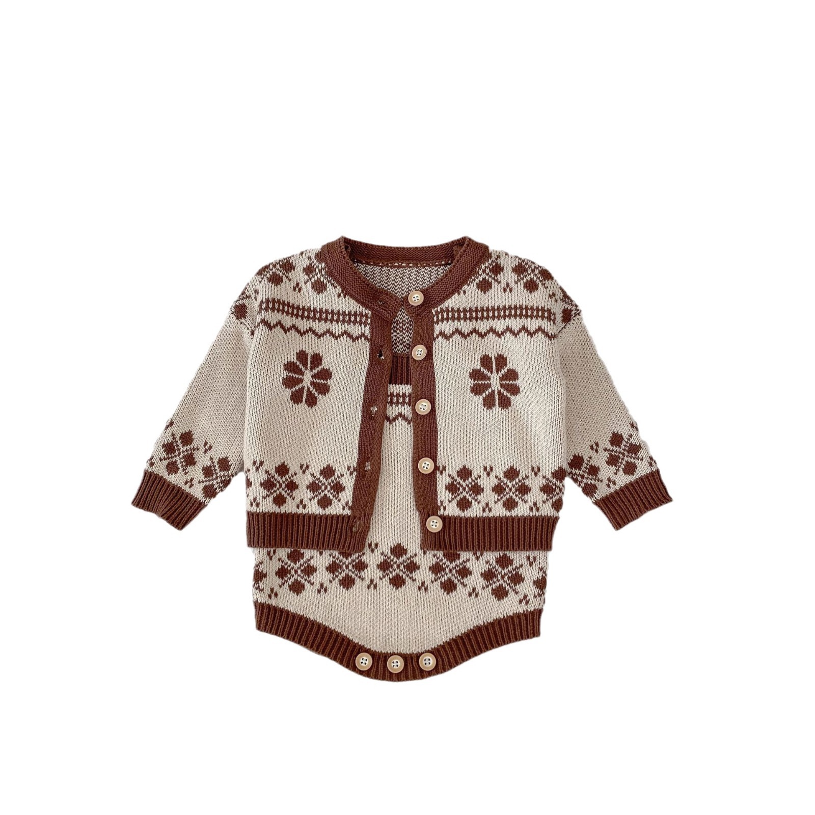 Abbigliamento per bambini autunno 2024 per ragazzi e ragazze da 0 a 3 anni, set maglione due pezzi, semplice jacquard versatile_voghion.com