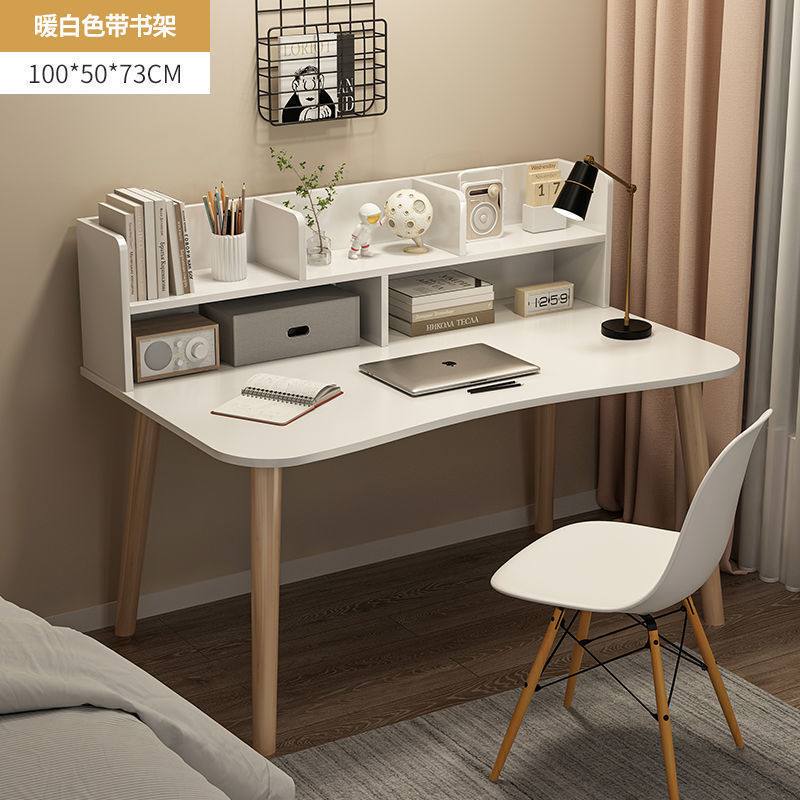 책장이 있는 싱글 테이블 100X50X73 따뜻한 흰색