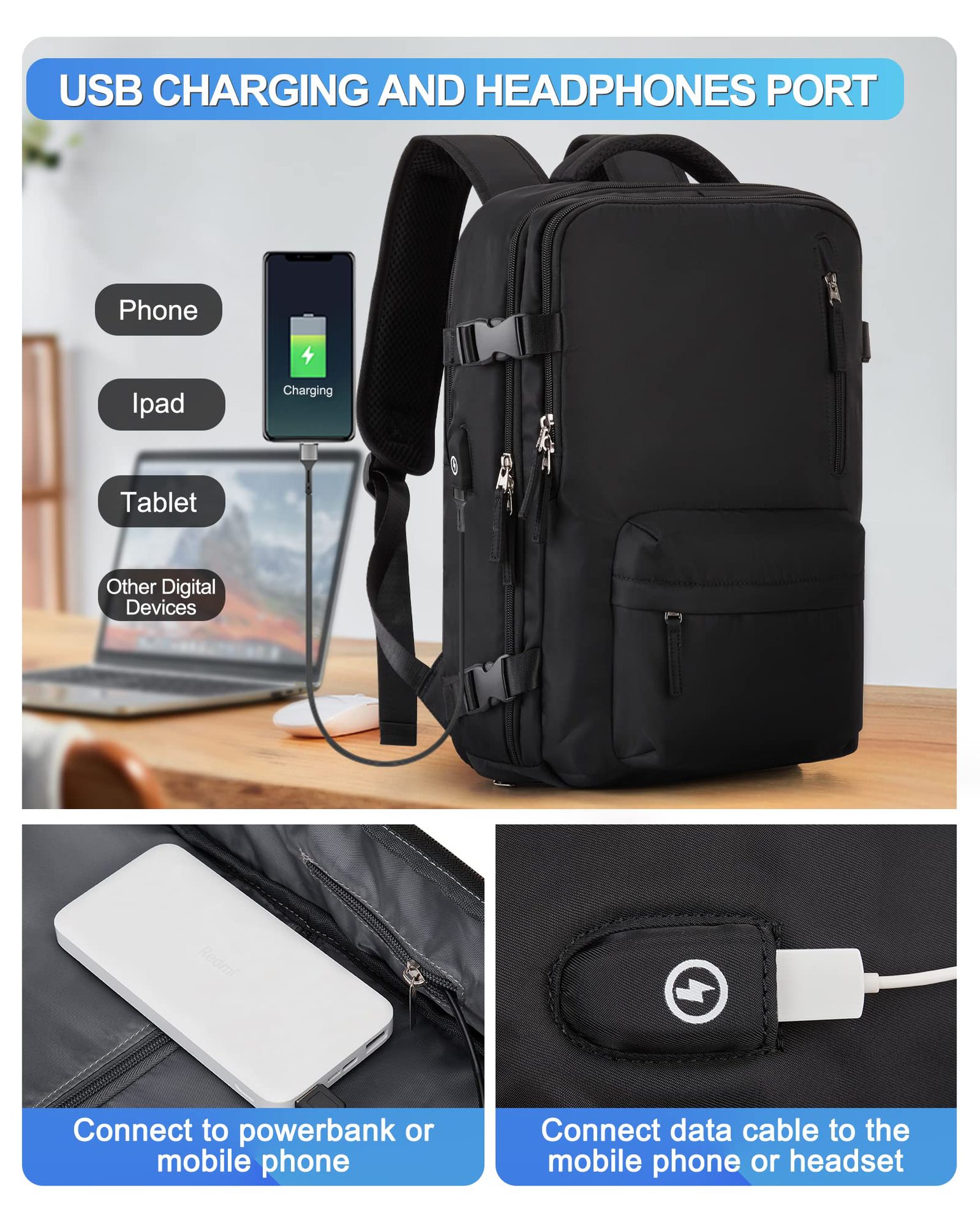 1875g Weight Nylon Lining Material Zipper Closure Type Double Shoulder Straps Strap Type Functional Backpack Bags Type Travel, Daily Occasion Nylon Material Women's Backpack Backpack Solid Color Pattern All Seasons Season Unisex Gender Streetwear Style Square Shape Solid Color Travel Daily Women's Backpack 20