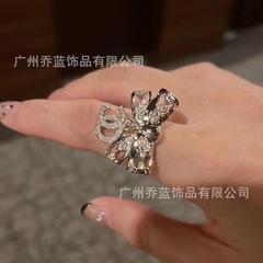 高版对版香家双C满钻24B蝴蝶结戒指女时尚百搭镶钻手饰女批发代发