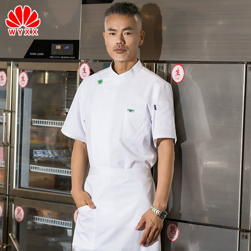 Рабочая одежда для шеф-повара, мужская летняя тонкая дышащая черная одежда из чистого хлопка с короткими рукавами для кухни, общественного питания, высококачественная одежда больших размеров для выпечки