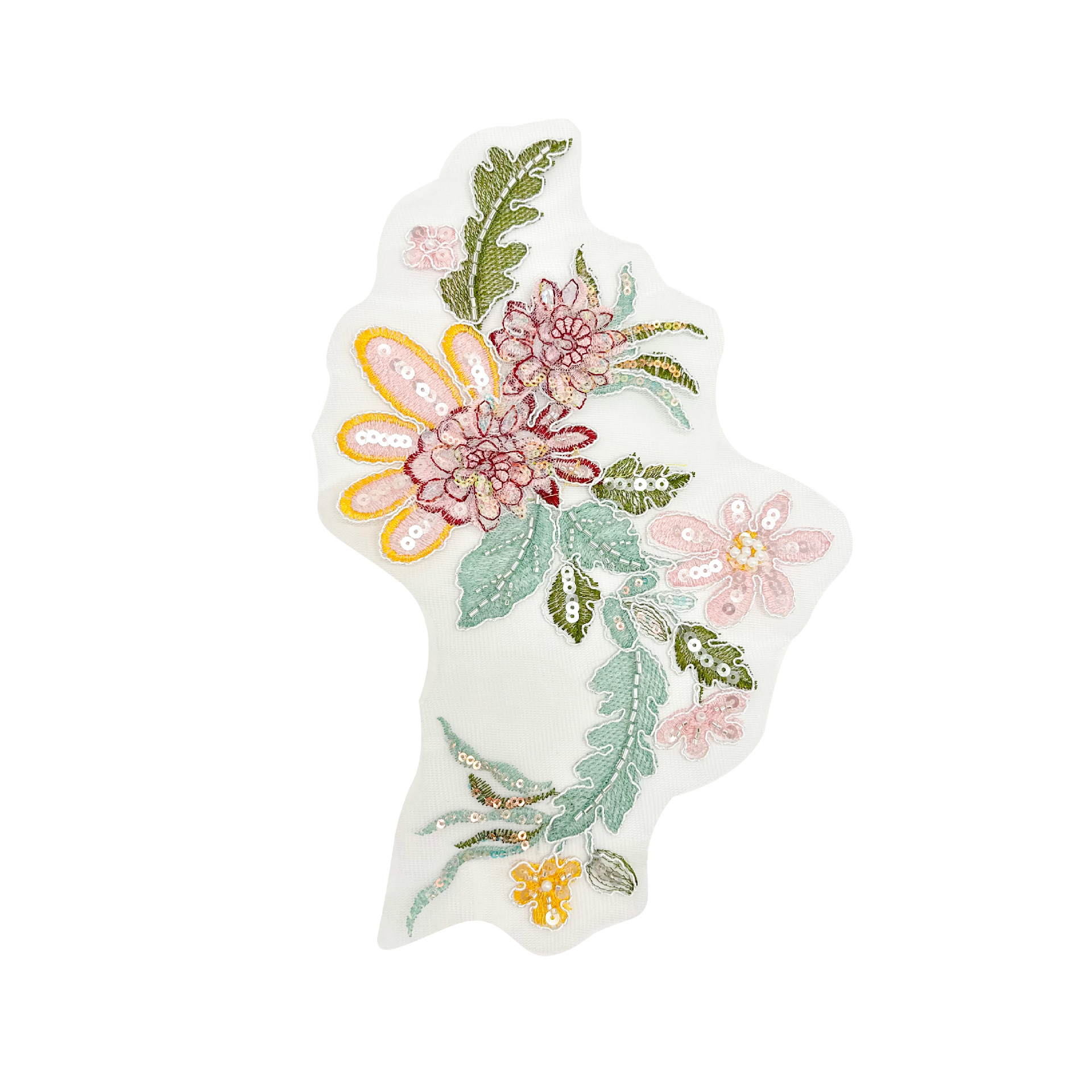 Flores de poliéster bordadas de paleta de flores gradiente decoración cheongsam vestido vestido accesorios de ropa malla