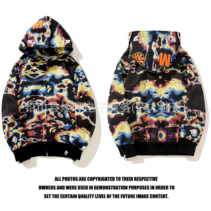 Cross-Border Trendy Brand Bape Camouflage Shark Head Jacket 3D Printed Zipper Male Couple Hooded Sweatshirt Factory Direct Sale Cross-Border Trendy Brand Bape Camouflage Shark Head Jacket 3D Printed Zipper Male Couple Hooded Sweatshirt Factory Direct Sale