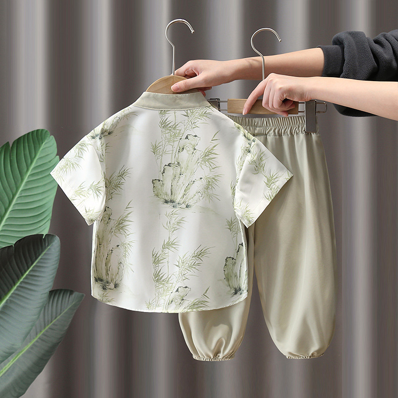 7303 Traje de estilo chino para niños Traje Tang mejorado de manga corta de verano Nuevo estilo chino para niños Traje de dos piezas de verano