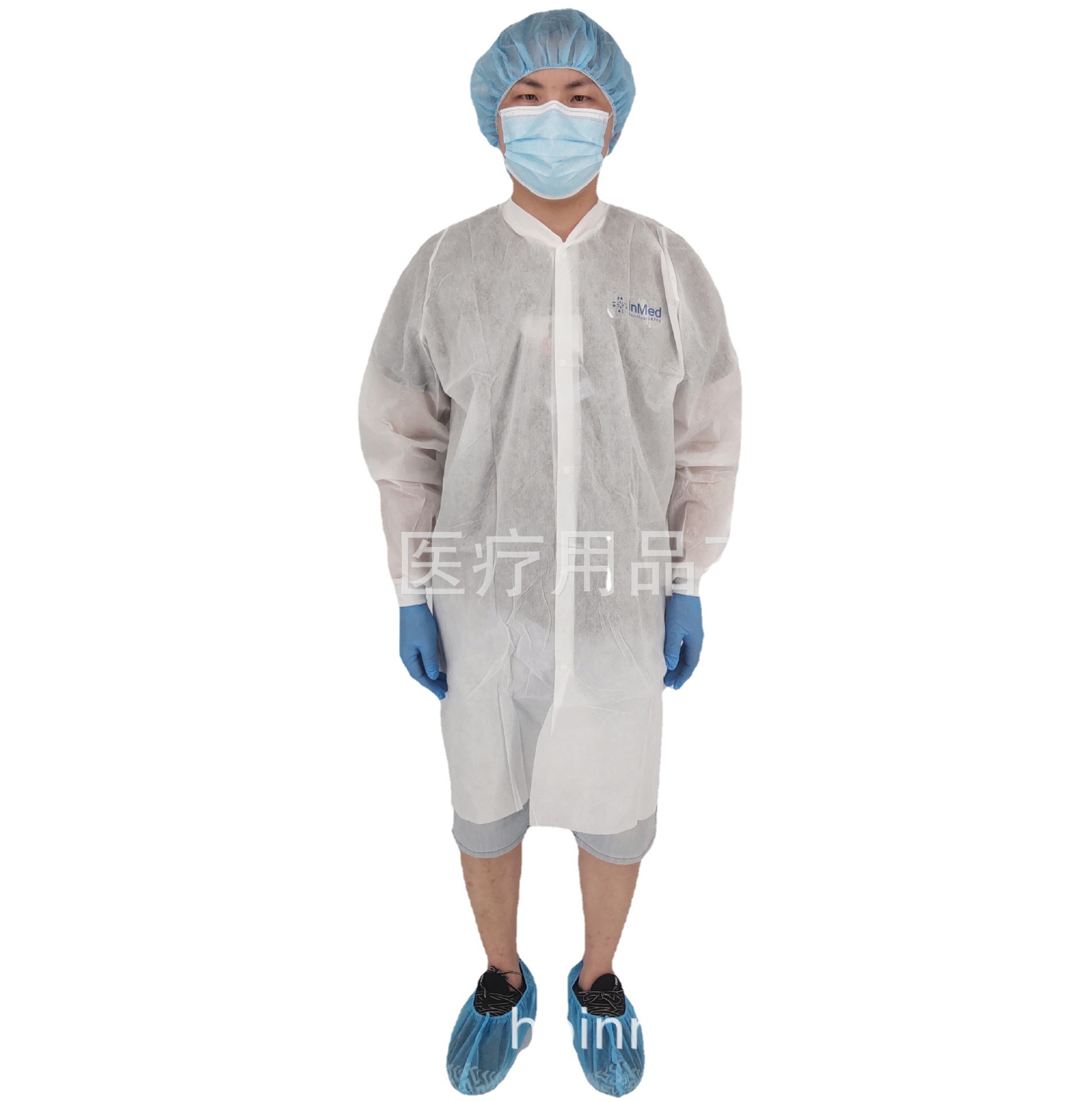 白名单工厂 现货SMS实验服无纺布白大褂CE/ISO长袍 一次性工作服