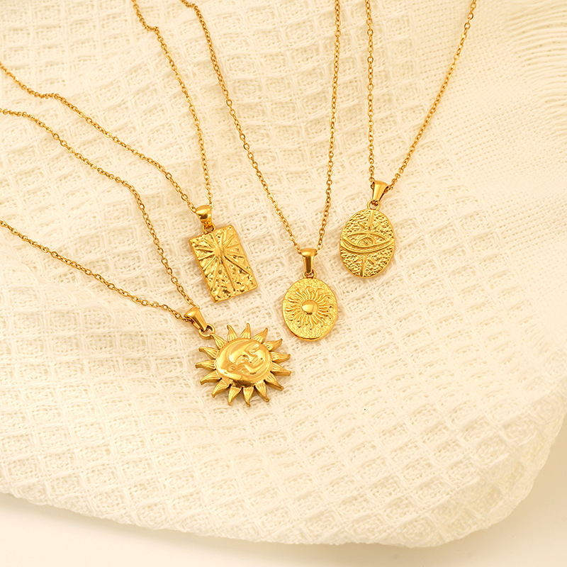 304 Stainless Steel Material Sun, Star, Eye Pattern All Seasons Season Wholesale Jewelry IG Style Sun Star Eye 304 Stainless Steel 18K Gold Plated Pendant Necklace Cable Chain