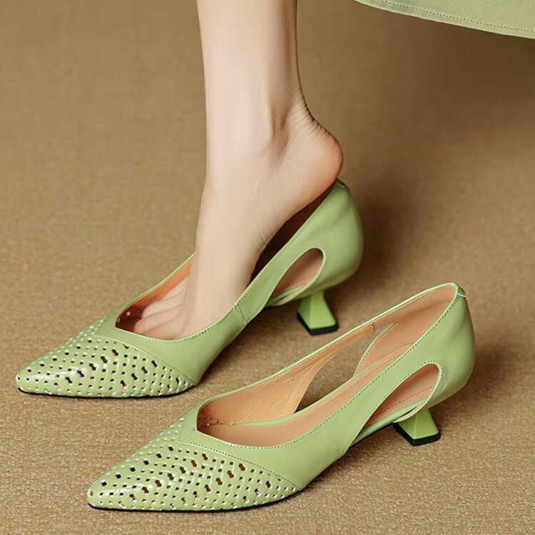 Pointed Toe Sandals 2026 Summer New Style Genuine Leather Hollow-Out French Elegant Stiletto High Heels Women's Perforated Work Shoes Pointed Toe Sandals 2026 Summer New Style Genuine Leather Hollow-Out French Elegant Stiletto High Heels Women's Perforated Work Shoes