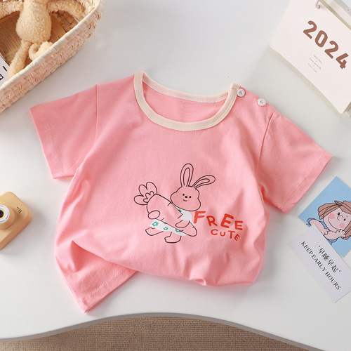 New Pure Cotton Girls' Short Sleeve Summer Infant A-Grade Half Sleeve Baby Kids Sweat Absorbent Children's Clothing Manufacturer Wholesale