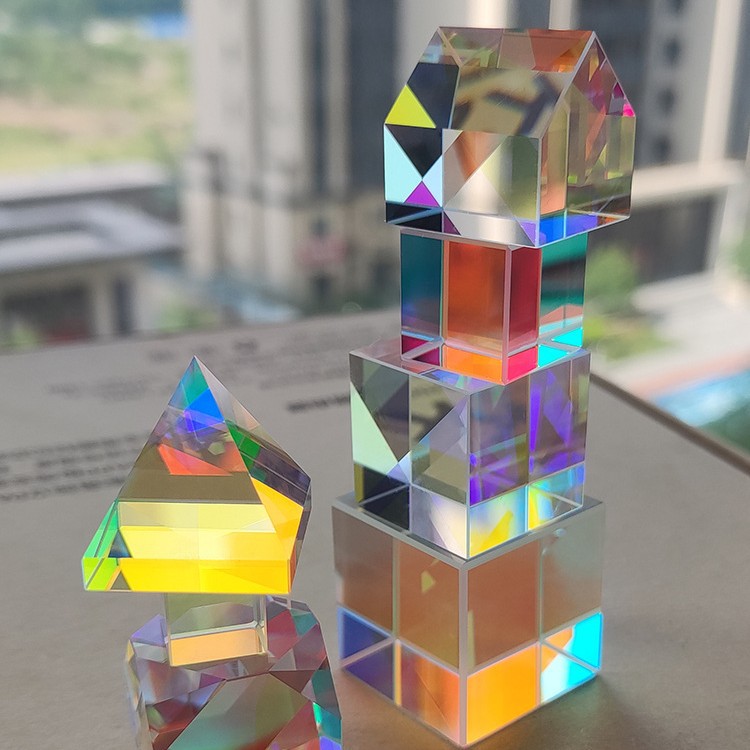 光学玻璃三棱镜立方体 阳光折射彩虹摆件 合色棱镜太阳捕手