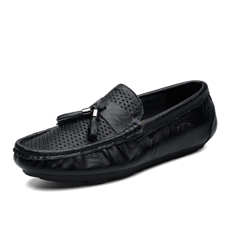 2023 Frühjahr Herren atmungsaktives Leder mit einem Schritt, Lazy Bean-Schuhe, Business- und Freizeit-Hohl-Lefu-Schuhe_voghion.com