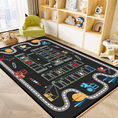 Traffic Kindergarten Living Room Early: Avtomobil döşəmə paspasları - car-parking-space-in-parking-lot-super-soft-anti-slip-crystal-cloud-velvet-80120cmentrance-size