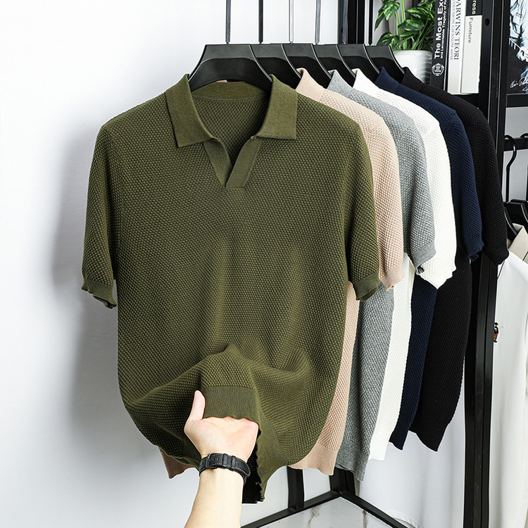 ¡Fibra fría japonesa! Camisa POLO de solapa para hombre de manga corta Camisa de gama alta de algodón Xinjiang casual todo fósforo