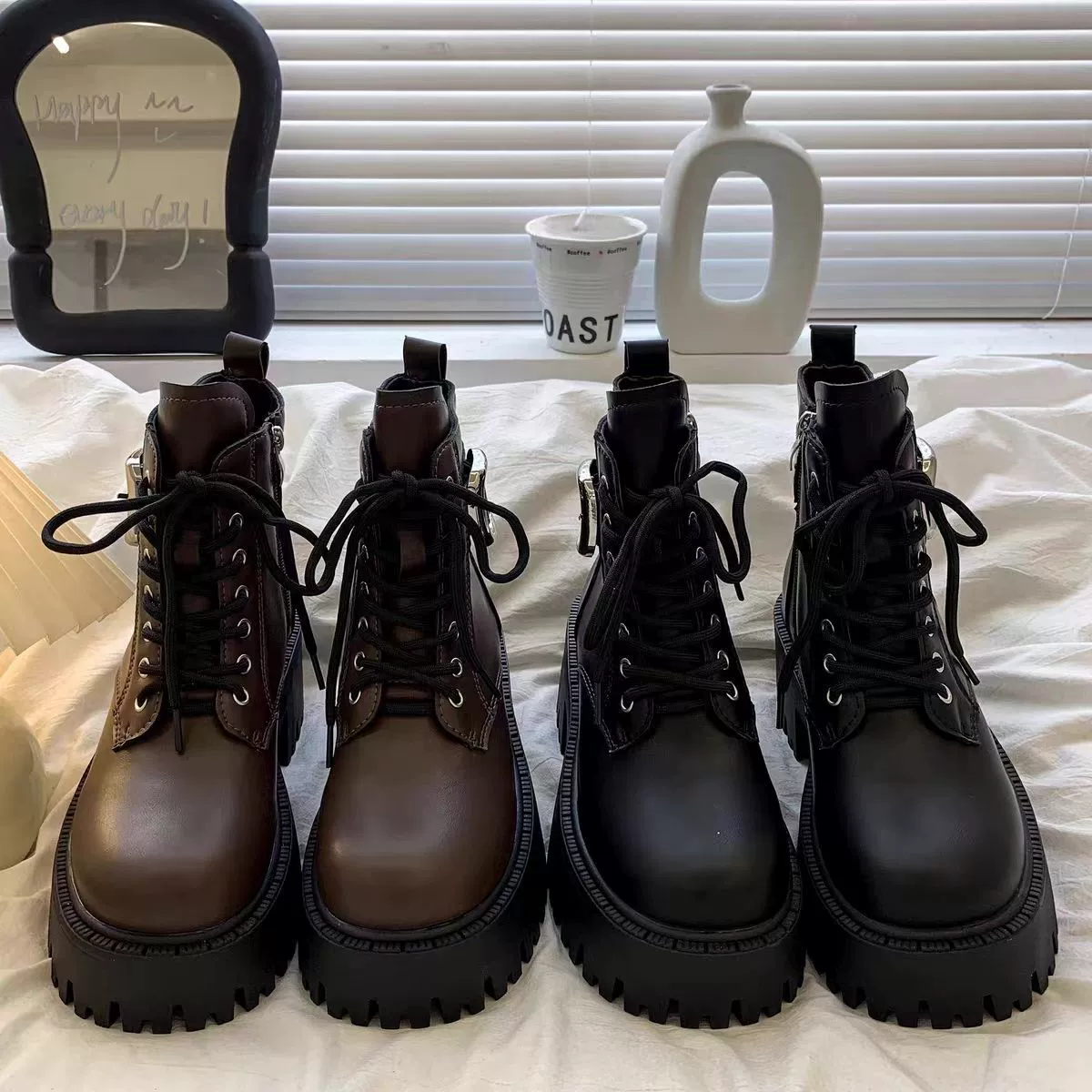 Британские сапоги Martin 2024 новые осенние и зимние толстые подошвы высокие каблуки коричневые сапоги