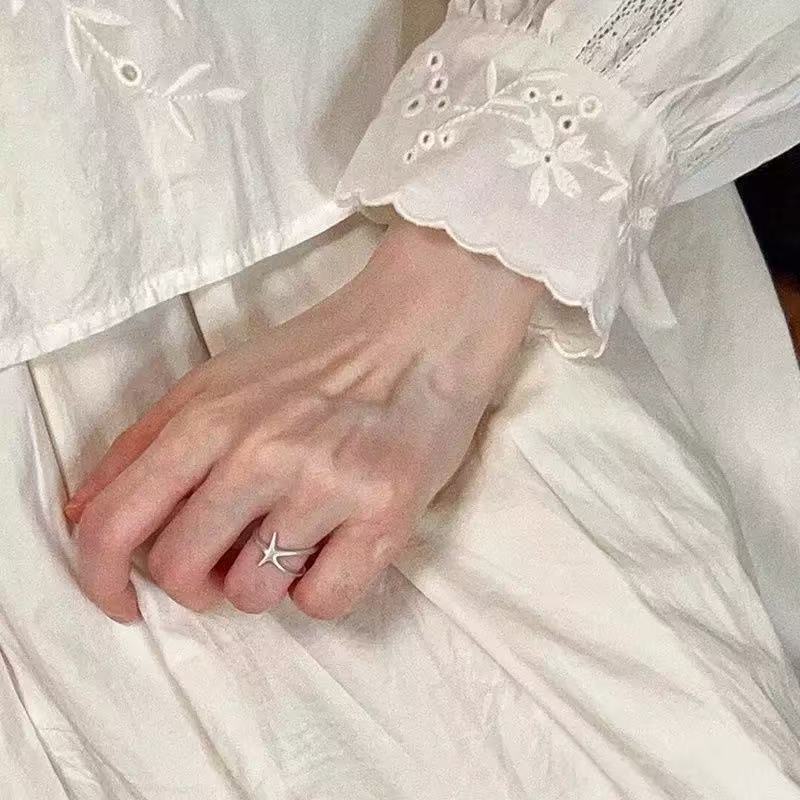 Matte Starfish Ring Women's Niche Design Cold Style Double-Layer Index Finger Ring Light Luxury High-End Ring