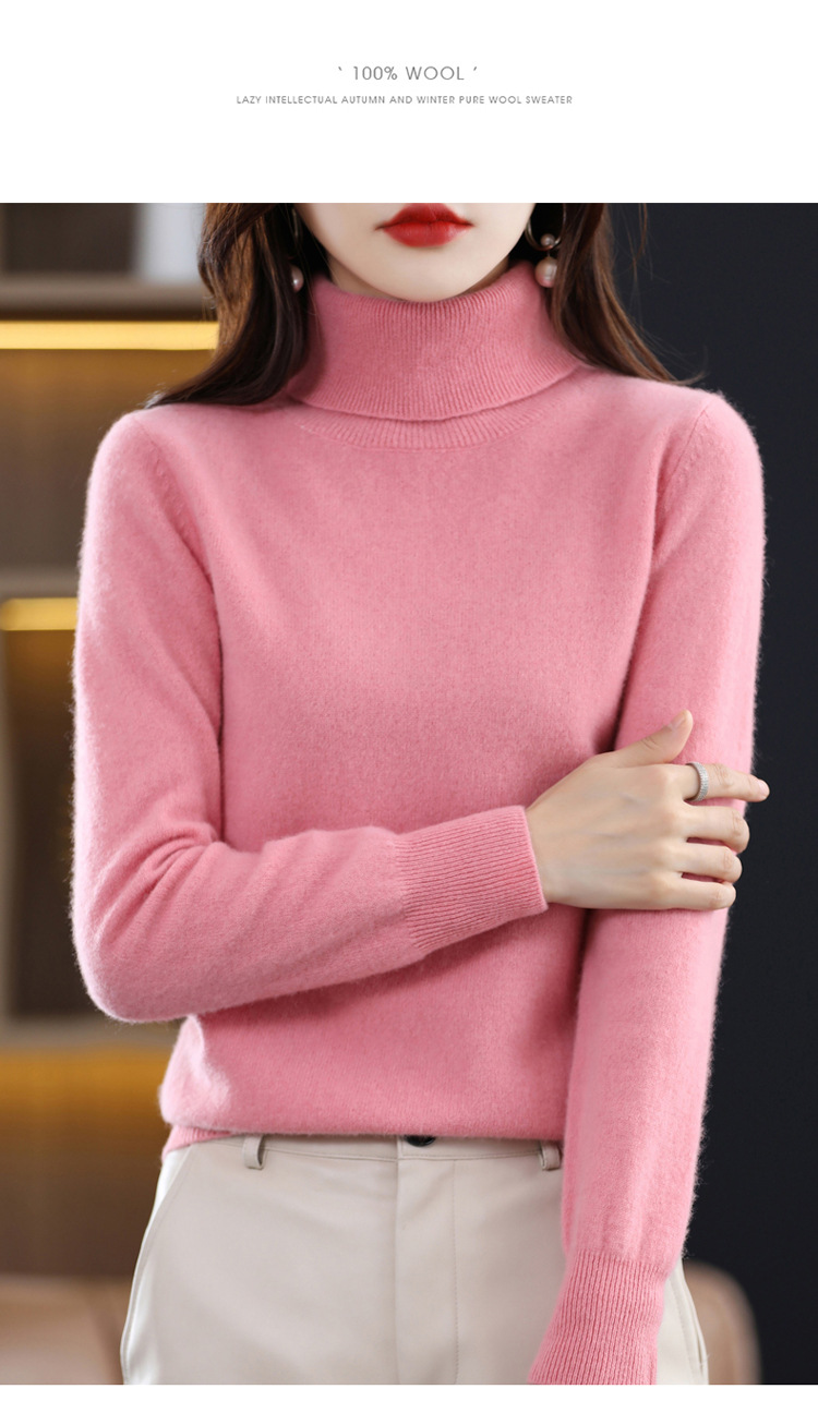 The 2022 autumn and winter new all-wool sweater for women, a fashionable and simple solid-color high-neck sweater, is a basic knitted base layer for women pic 26