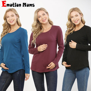 2025 Spring and Autumn Round Neck Side Opening Breastfeeding Clothes Going Out Fashion Hot Mom Pregnant Women Long Sleeve T-shirt Breastfeeding Clothes plus size S-3XL