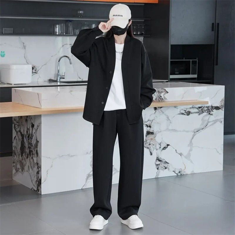 Spring/Autumn American Trendy Plus Size Casual Sports Suit for Men and Women, Loose Fit, Stylish Jacket and Pants, Three-Piece Set
