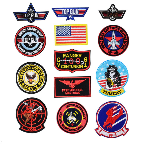 Ya Embroidery Amazon Supply TOP GUN Top Gun Flying Chest Strip Adhesive Embroidered Cloth Label Velcro Seal