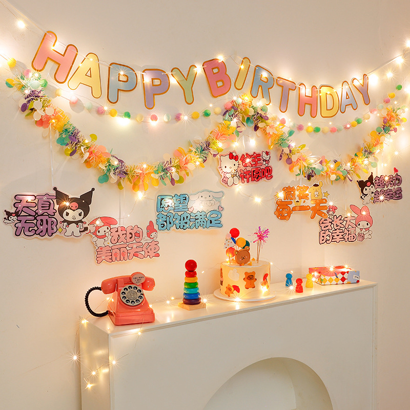 Verjaardagsslinger met bloemen en led voor kinderfeest_voghion.com