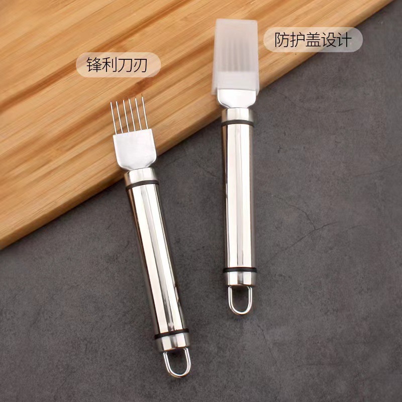ステンレス製ネギカッター、既製ネギカッター、家庭用キッチンガジェット、野菜カッター、保護付きネギブラシフラワーナイフ|undefined
