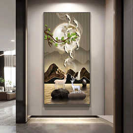 玄关装饰画高级感轻奢麋鹿金色树叶走廊过道挂画样板间软装挂画