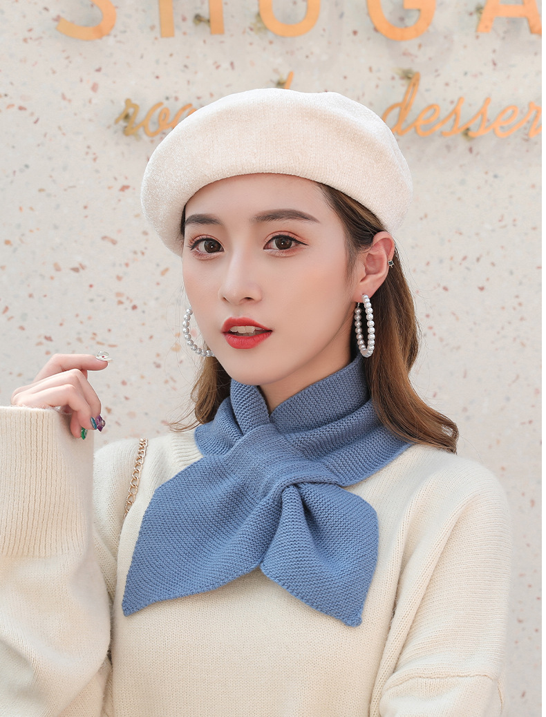 Evening and evening same style ins South Korea knitted wool collar cross fishtail scarf bow small scarf for women autumn and winter