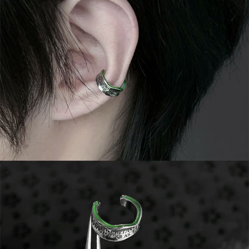 2026 Spring/Summer New Avocado Green Letter Ear Cuff for Men and Women, Daily Fashion Versatile Non-Pierced Ear Clip Earrings