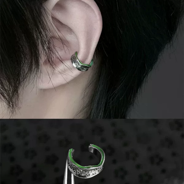 2026 Spring/Summer New Avocado Green Letter Ear Cuff for Men and Women, Daily Fashion Versatile Non-Pierced Ear Clip Earrings