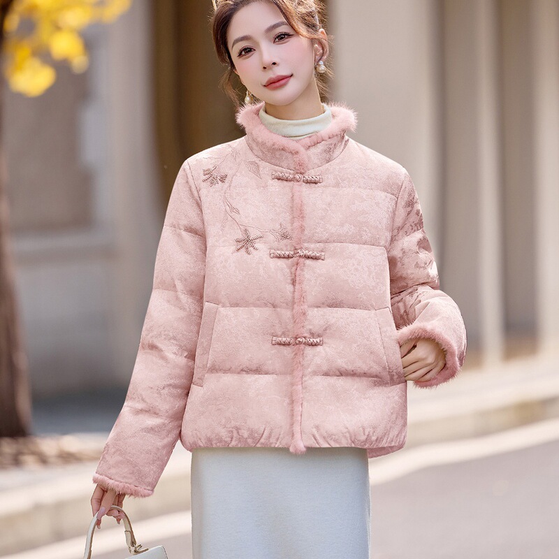 New Chinese-Style Mink Fur Spliced Goose down Short Coat for Women, 2026 Winter New Model, Elegant and Slimming National Style Jacket