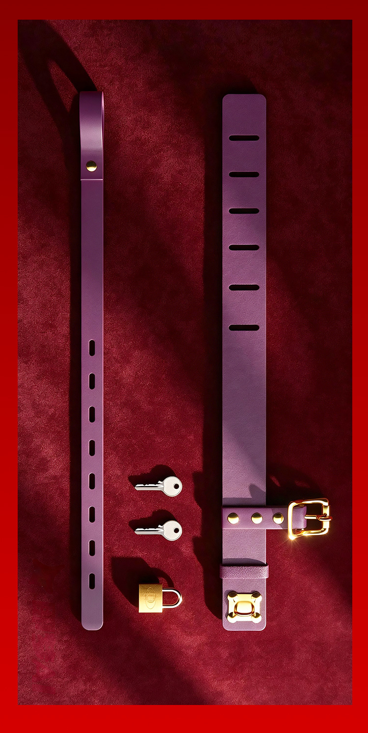 SM Bondage Set for Couples with Oral Ball, PU Leather Black or Purple — detail image 15