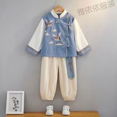 Boy Hanfu spring and autumn Cotton and hemp suit children Tang costume Ancient Chinese Literature Search Costume boy Chinese style Complex costume Master suit