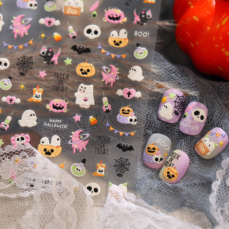 Tie Su's Playful Halloween Ghost Pumpkin Embossed Nail Art Stickers TS-4310 Taro Purple Sweet Gothic Style Nail Stickers