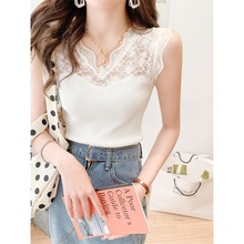 甜美蕾丝拼接吊带背心女韩版修身内搭外穿无袖T恤针织打底衫上衣