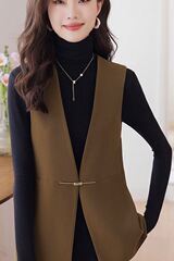 黑色西装马甲女2025春新款叠穿无袖背心外套洋气休闲外搭坎肩