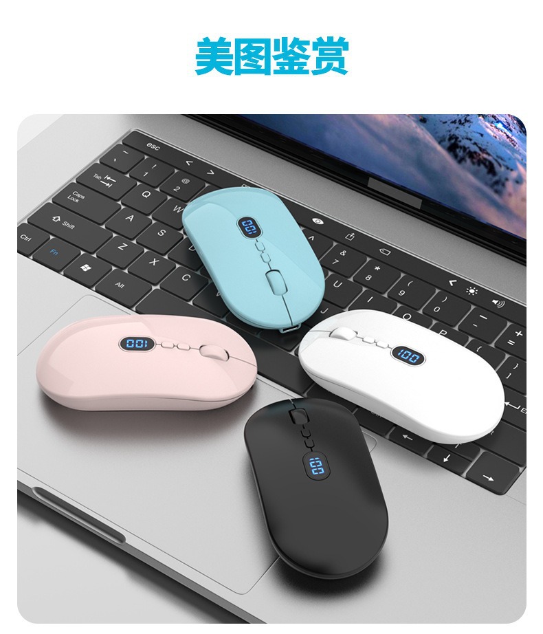 Sınır ötesi yeni kablosuz Bluetooth mouse, şarj edilebilir, sessiz, güç göstergeli, kızlar, iş, bilgisayar ve ofis kullanımı için uygun.