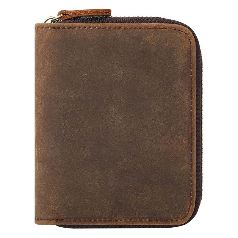 Anti-Magnetic Men's Wallet, Genuine Leather, Crazy Horse Leather Wallet, Coin Pocket, Multiple Card Slots, Large Bill Compartment, Factory Wholesale
